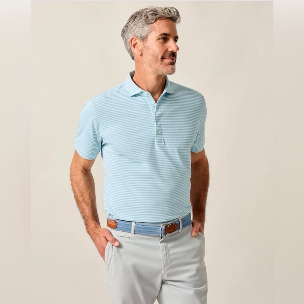 johnnie-O Newton Performance Striped Polo in Maliblu/Lake